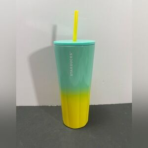 Starbucks Stainless Steel Tumbler 24oz 2021 Blue and Yellow Ombre w/ Straw